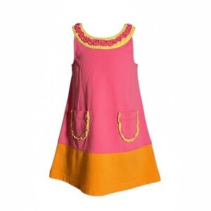 Hanna Andersson Girls Color Block Dress Pink Orange‎ Yellow Sz 90 3T